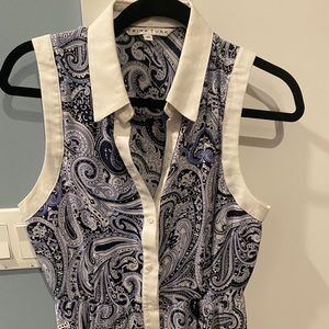 Trina Turk blue paisley shirt dress.